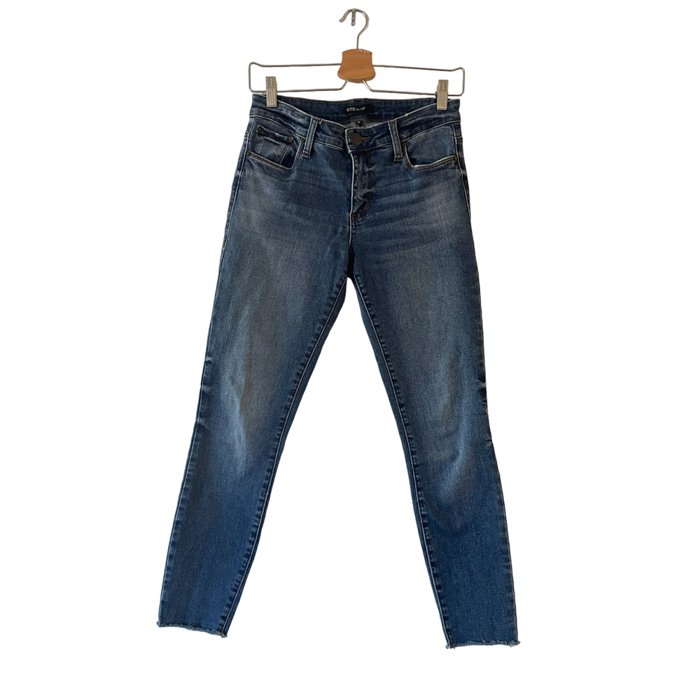 STS Blue Skinny Jeans Raw‎ Hem Stretch Denim Size 26 Blue Excellent Condition
